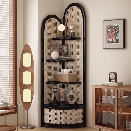 Estante esquinero de ratán Boohelf de 4 niveles para decorar tu sala de estar 2