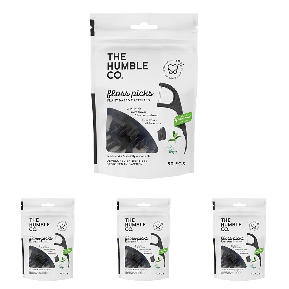 The Humble Co. Kömür ve Naneli Kürdanlı Diş İpi 50 Adet 1 Paket (4 paketi)