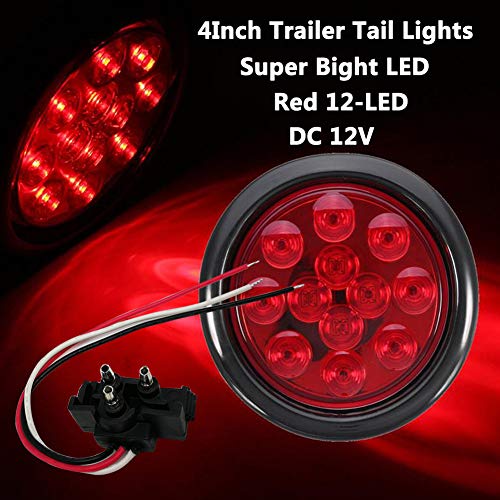 New Sun 2Pc 4" Red Led Round Trailer Tail Lights Trailer Stop Brake Tail Lights 12 Diodes Led Sealed Ip67 Waterproof Lens Plug&Play #TOP1