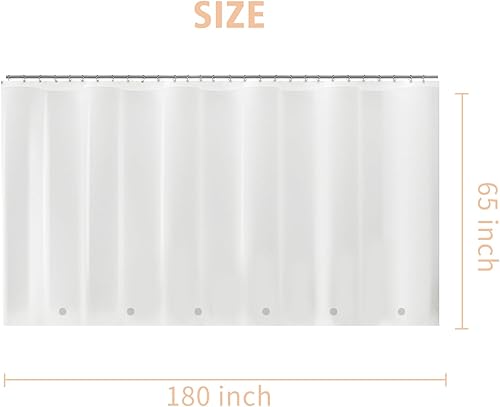 Miniatura 7 de Forro de cortina de ducha extra ancho de longitud corta de 65 pulgadas de largo x 180 pulgadas de ancho para bañera con patas de garra, forro de