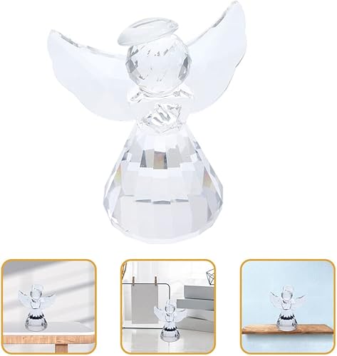 Miniatura 2 de COHEALI 2pcs Crystal Angel Figurine Paperweight Glass Guardian Angel Statue for Women Art Collectible Figurines Hand Blown Glass Art Angel