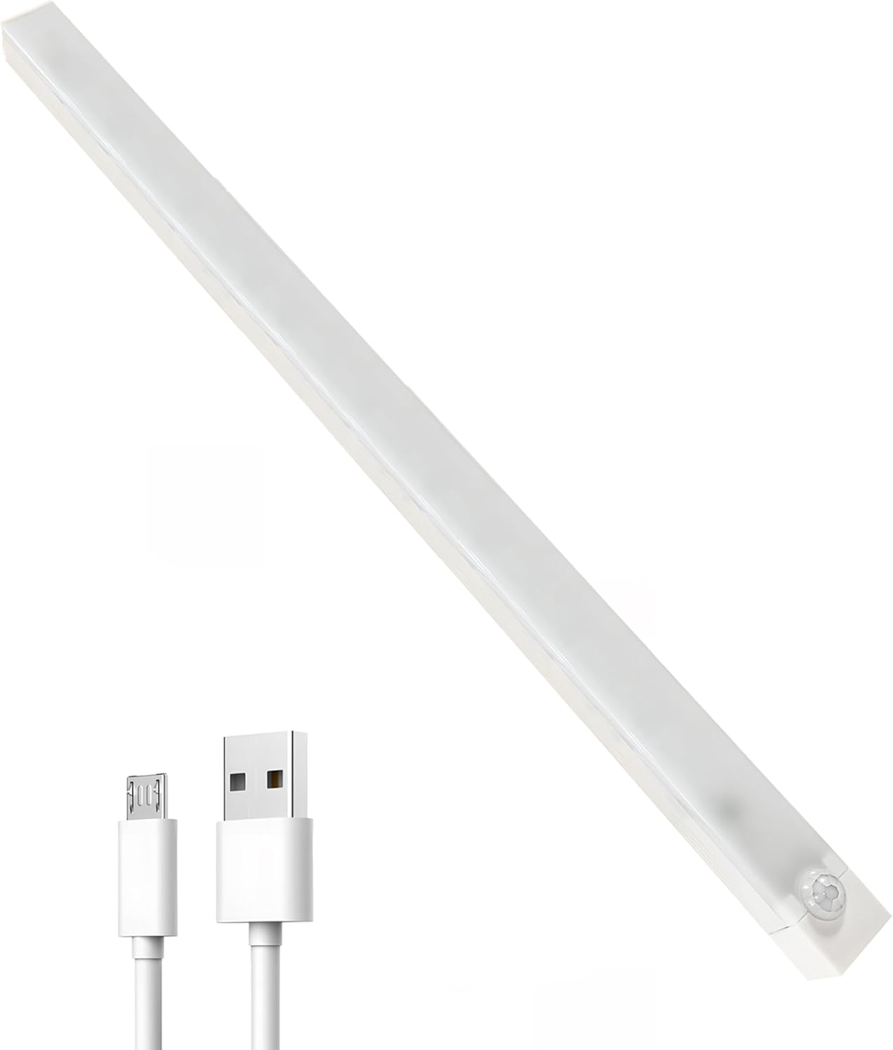 Indoor Motion Sensor Night Lights Wireless LED Lamp USB Rechargeable Magnetic Long Strip for Wardrobe Room Cabinet Lighting Kitchen Aisle Stair Detector Under Counter Light (White, 50cm)