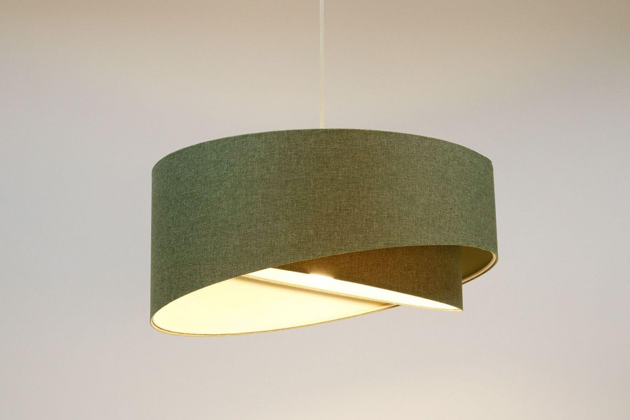 Licht-Erlebnisse Hängelampe Grau E27 rund D: 60 cm groß Stoff Doppelschirm Modern Hängeleuchte Wohnzimmer Pendelleuchte Esszimmer