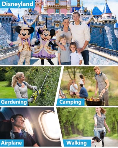 Image of Personal Neck Fans Mister with Water Spray, 4000mAh 4-9H Lasting, Mini Foldable Leafless AC for Neck Face Shoulder, LED Cordless Hanging Wearable Headphone Fan for Kid Adult Worker Hot Weather, Blue