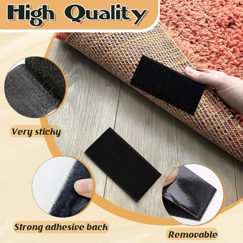 Image of 12 Sets - 4x6 inch Square Hook and Loop Tapes, Fabrics Nylon, Black | Hook and Loop Strips with Adhesive, Self Sticky Double Sided Heavy Duty Strips for Home Office School and Crafting
