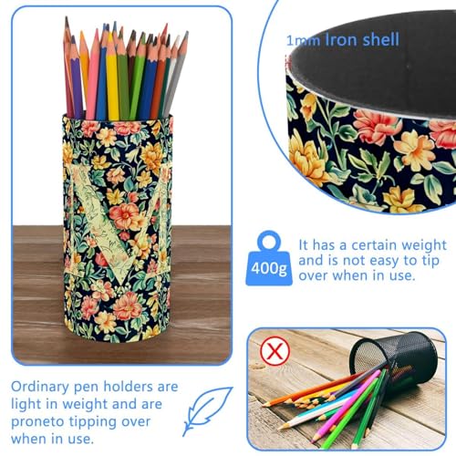 Organiseur de bureau musical en métal M | Pot à crayons fleuri pour bureau et école - 4