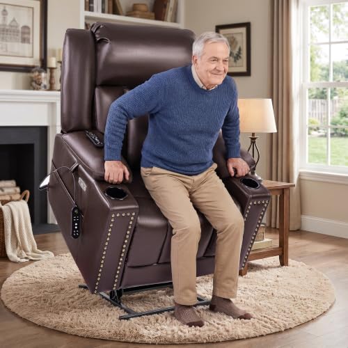 Image of EONIX Dual Motor Power Lift Recliner Chair for Elderly, 400lb, Retro Brown