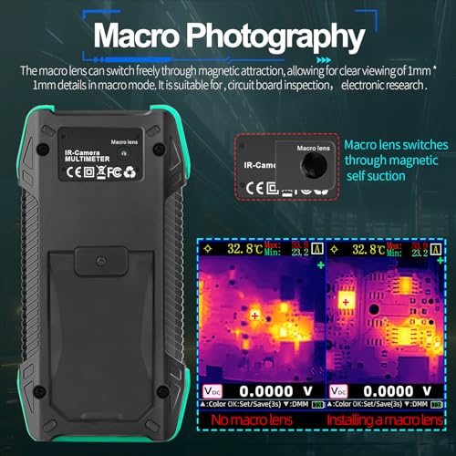 Cámara termográfica Naroote con lente macro magnético, cámara infrarroja 240 x 240 resolución, pantalla color 3.2 pulgadas, 7 paletas, almacenamiento de 60 datos para técnicos de inspección eléctrica (ET34C) miniatura 7