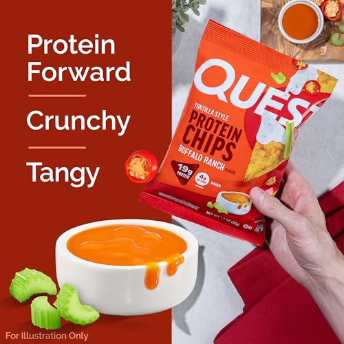 Image of Quest Nutrition Tortilla Style Protein Chips, Buffalo Ranch, 19g of Protein, 4g Net Carbs, Gluten Free Protein Snack, 1.1 Ounce (Pack of 12)