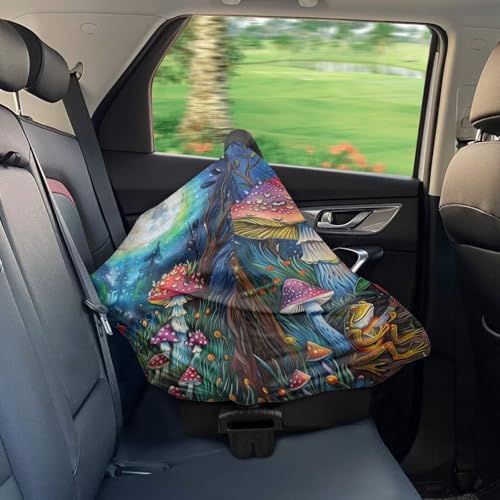 Image of Youngerbaby Mushroom Car Seat Cover Baby Stuff Multi-Use Car Seat Canopy Carrier Cover, Breathable Breastfeeding Cover Cute Frog Baby Stuff Boys & Girls Car Seat Covers