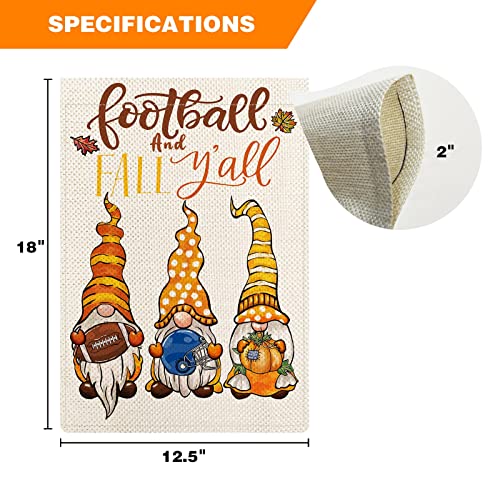 Yovoyoa Fall Football Pumpkin Gnomes Welcome Garden Flag, Football And Fall Y'all Garden Flag, 12.5 X 18 Inch Small Double Sided Harvest Thanksgiving Fall Flag For Patio Lawn Farmhouse Outdoor Decor #TOP2