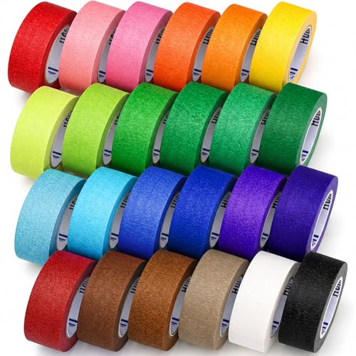 Image of 24 Rolls Colored Masking Tape Bulk for Art, 1 inch x 1080 FT (360 Yards) for Crafts, Labeling, DIY Decorative, Colored Painters Tape, Rainbow Colors Tape for General Use Projects, Easy Tear No Residue
