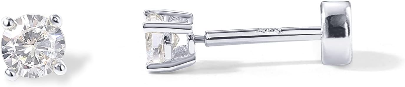 14K Gold Plated Solid 925 Sterling Silver Post Cubic Zirconia Stud Flat Back Earrings for Women | Cartilage Earring | Helix Piercing Jewelry | Small Stud Earrings for Women
