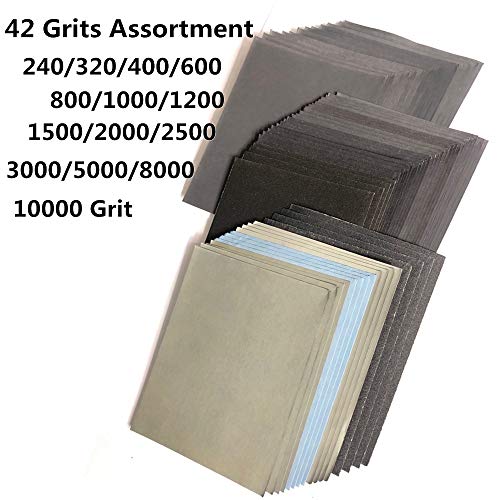Leopard-Twin-Ultra-Fine-42-Pcs-Wet-Dry-Sandpaper240-to-10000-Grit-Assortment-45-55-Inches-Abrasive-Paper-Sheets-for-Automotive-Sanding-Wood-Furniture-Finishing-palm-sanders