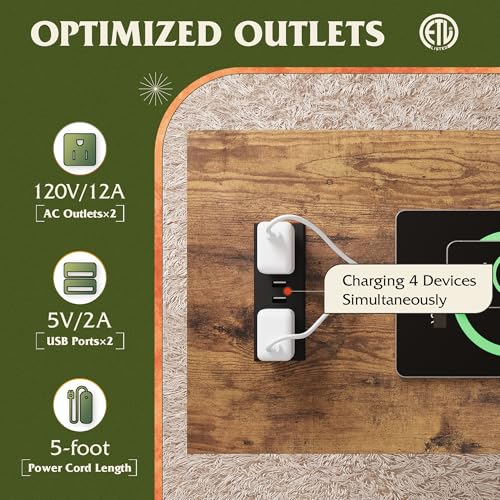 Image of WLIVE Farmhouse End Tables Living Room, Narrow Side Table with Charging Station, Slim End Table, Side Table for Bedroom, Small Spaces, 2 USB and 2 Power Outlets, 11.8 inch D x 23.6 inch W x 23.74 inch H