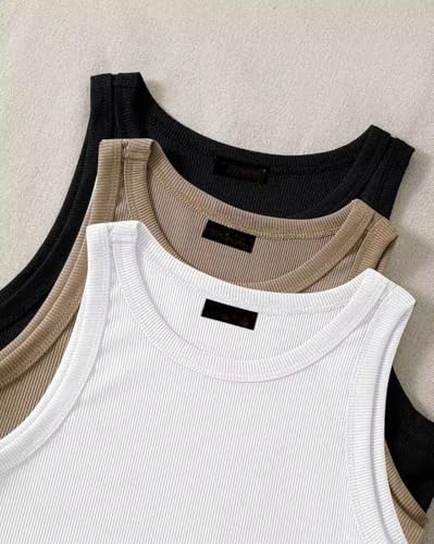 Image of (Pack of 3) Stylish Sleeveless Round Neck Ribbed Tank Tops for Women and Western Crop Top