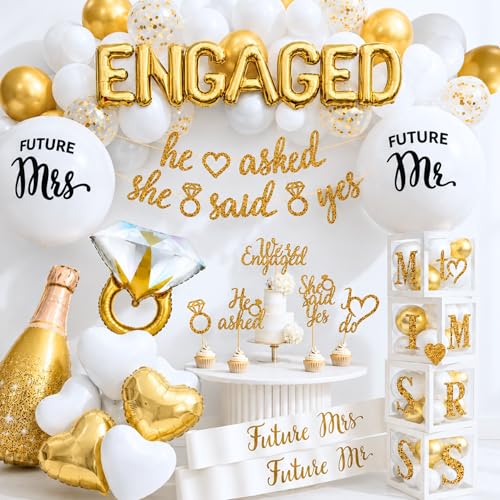 248 Pc Engagement Party Decorations Set, Gold & White Complete Kit