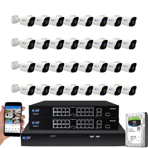 GW Security 32 Channel NVR UltraHD 4K Face Recognition NDAA & TAA Compliant Security Camera System with 32 x 8MP @25FPS Outdoor & Indoor PoE Bullet Cameras 10 Smart AI Functions