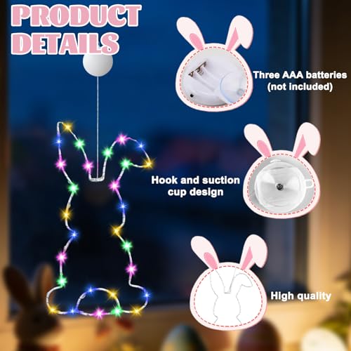 2PCS Osterhase Fensterlichter, Osterdeko LED Hase Fensterdeko mit Timer & Saugnapf, Osterdeko LED Fenster Licht, Osterhase Fenster Licht, Ostern Deko LED Lichterkette, für Innen Außen Fenster Deko