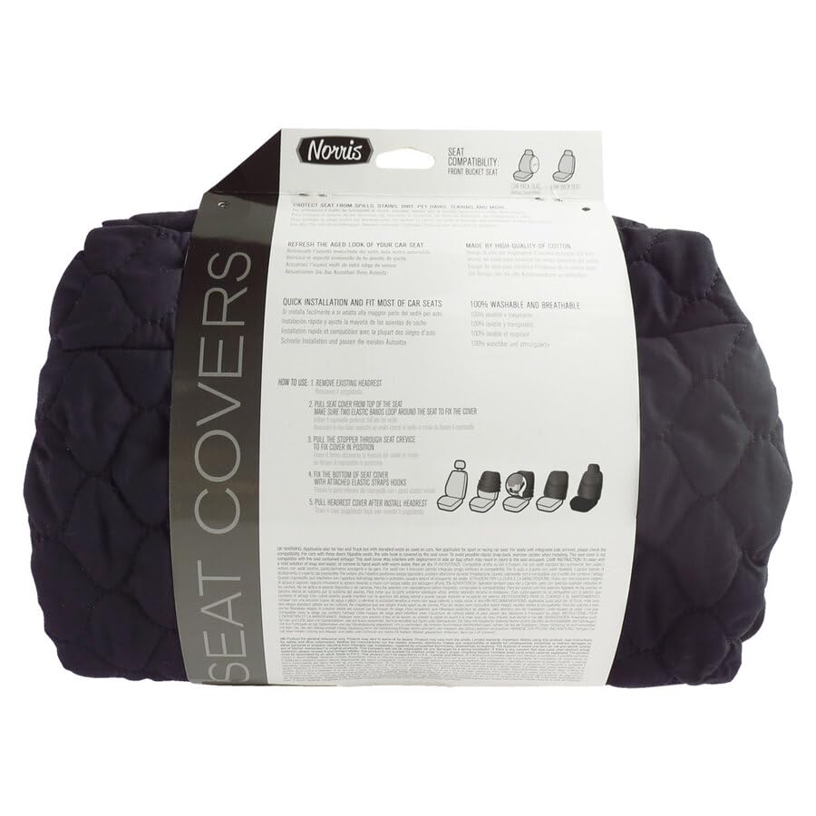 Norris Coprisedile Singolo Universale per Auto/SUV Nero in Cotone Soft, Protettivo, Lavabile, Compatibile con Airbag, Installazione Rapida, Adatto a Sedili Standard con Poggiatesta Regolabile