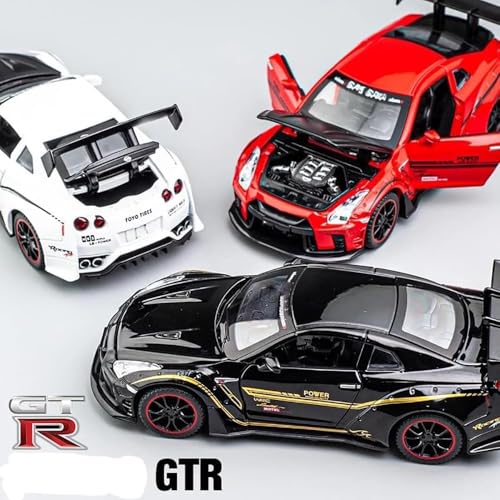 Image of 1:32 Scale Supra Nissan GTR R35 Toy Car | Metal Pullback Diecast Car for Kids with Openable Doors, Sound, Light Effects (Black)