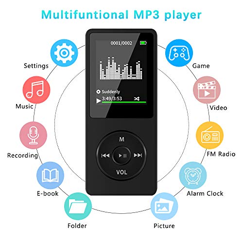 MP3 Player, MP3 Music Player,Build-in Speaker, Portable HiFi Music Player for Kids, with 1.8" Screen, Expandable up to 128GB, Ultra Slim Mp4 Mp3 Audio Players with FM Radio,Voice Recorder, Video