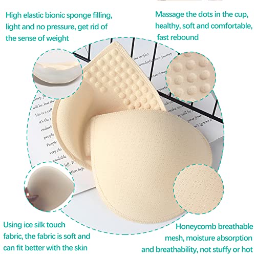 Bra Pads Inserts 3 Pairs, Bra Pads Sewn Padded for Sports Bra A/B/C/D Cup Beige or Black, Green or Grey or Pink Optional3