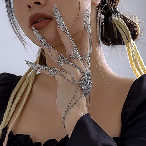 Octwine Pack of 1 Punk Ancient Queen Finger Nails Tip Claw Bracelet Belly Dance Hand Chain Cosplay Costume Jewelry for Women (Silver)2