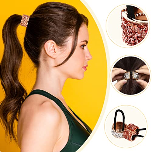 8 Pieces Rhinestone Ponytail Holder Elastic Hair Tie Band Gothic Hair Accessories For Women Girls Metal Ponytail Cuff Ponytail Wrap Rhinestone Hair Cuffs For Hair (Rose Gold, Silver) #TOP5