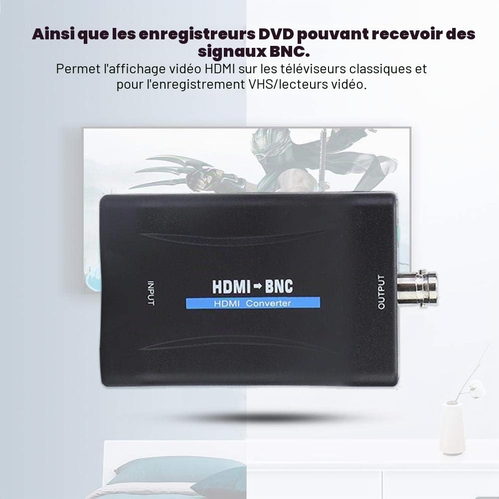 ASHATA Adaptateur HDMI vers BNC, vidéo composite HDMI vers BNC et adaptateur pour convertisseur de signal de 3,5 mm 480i 576i Support pour NTSC/Pal, convertisseur HDMI BNC compatible