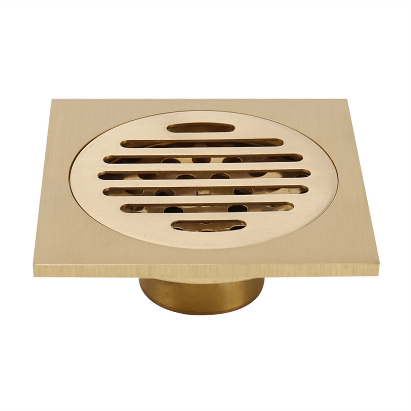 Drenaje de suelo de ducha de latón de 4 pulgadas con rejilla de cubierta extraíble, escurridor cuadrado con colador de pelo para cocina, baño, garaje y sótano, dorado (blanco)