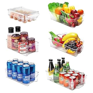 JINAMART Pantry Organizer - Fridge Storage Container for Refrigerator Organizer Bin - Clear Fridge Organizer & Kitchen Storage Container (Set of 6)