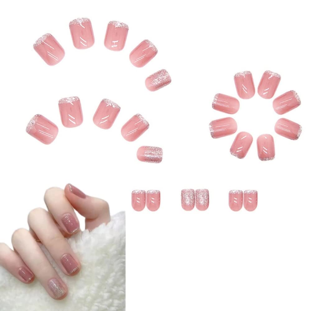 24 PCS Press On Nails Stick On Nails for Women Girls Reusable Jelly Glue Nail Kit Nails Extension