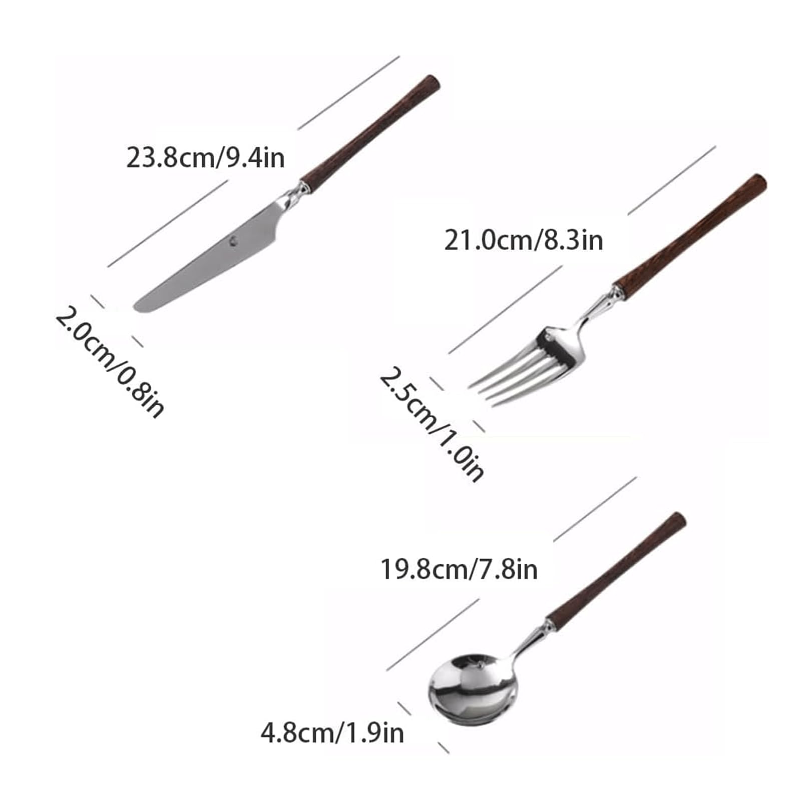 Rieort Ensemble d'argenterie Manche en Bois Couteau Fourchette cuillère 1/2/3 pièces cuillères en Acier Inoxydable Service de Couverts rétro fourchettes à dîner réutilisables