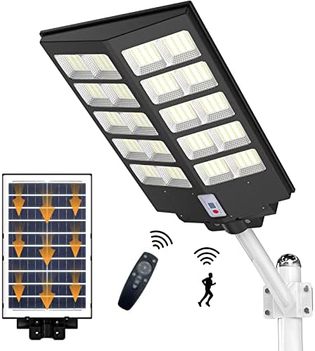 DANCINGBOAR 1000W Solar Street Light Outdoor Motion Sensor, 80000LM Commercial 6500K Dusk to Dawn LED Security Flood Lights with Remote Control & Arm Pole, IP66 Waterproof for Yard, Path, Parking Lot