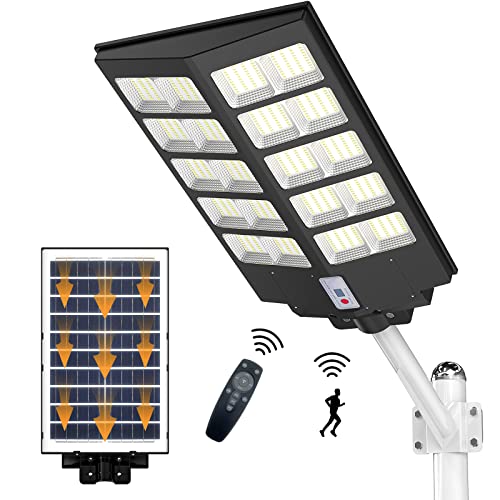 Dancingboar 1000W Solar Street Light Outdoor Motion Sensor, 80000Lm Commercial 6500K Dusk To Dawn Led Security Flood Lights With Remote Control & Arm Pole, Ip66 Waterproof For Yard, Path, Parking Lot #TOP9