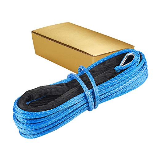 1/4 Inch x 50 Feet 7700LBs Synthetic Winch Line Cable Rope with Black Protecing Sleeve Fit for ATV UTV