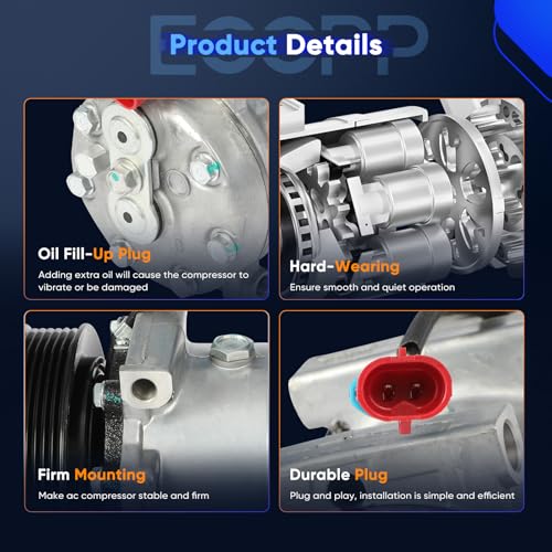 Image of ECCPP AC Compressor for Chevrolet C4500 Kodiak V8 6.6L 8.1L 2003-2009 | for Chevrolet C5500 C6500 C7500 C8500 Kodiak 7.8L 8.1L 2003-2009 Fast Cooling AC Compressor with Clutch Low Vibration