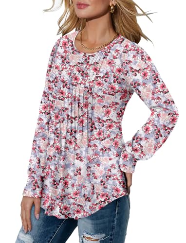 BETTE BOUTIK Long Sleeve Shirts for Women Fall Tops Dressy Blouses Crewneck Tunic Tops for Leggings S-3XL