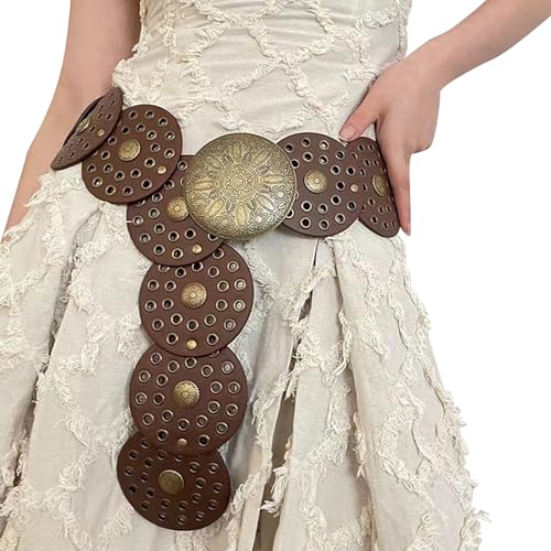 Women Large-Wide Hollow-Disc-Western-Cowgirl-Belt Vintage Boho-Styl Chunky Country Belts for Jeans Pants4