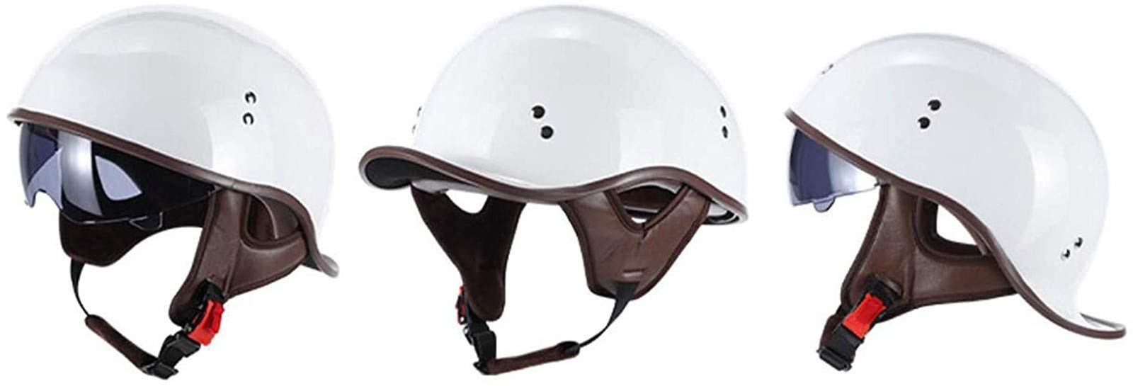 Retro Half Shell Jet Helm Motorrad Helm Brain Cap Scooter Helm Motorrad Helm mit eingebautem Visier Chopper Moped ECE Zertifizierung H,L(59-60cm)