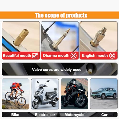 Image of 100PCS Premium Tyre Tire Valve Cores, Nickel Plated Valve Stem Core Part Replacement, Universal Tire Valve Stem Core for Most Automotive, RV, ATV & Air Conditioning, Motorcycles and Bicycles