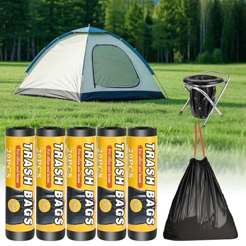 100Stück Toilettenbeutel Schwarz Set mit Kordelzug, 60 * 50CM Biologisch Abbaubare, Beutel für Campingtoiletten, Toilettenbeutel Campingtoilette Müllbeutel Extra Dick für Campen, Wandern, Reisen