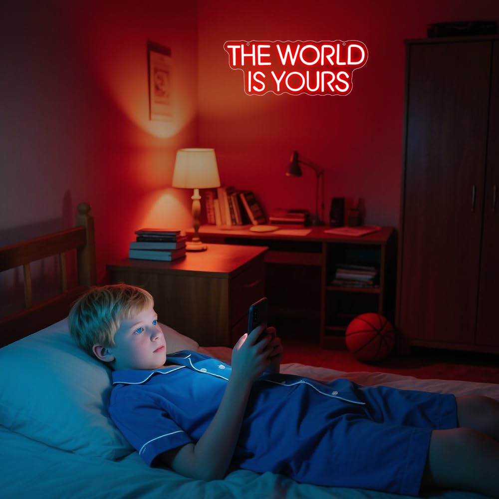 The World is Yours - Insegna al neon rossa dimmerabile a LED per decorazione da parete, sfondo per cinema, camera da letto, club, feste, uomo, regalo per ragazzi, adolescenti, uomini, alimentazione