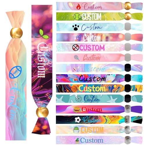 AuraWeave 1-1000 Pulseras Tela Personalizadas, Pulseras Personalizable con Texto, Icono y Logotipo, Pulseras de Identificación, Regalos Originales para Comunión Boda Fiesta