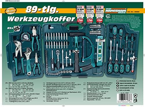 Mannesmann M29085 Zestaw Uniwersalnych Narzędzi w Walizce, Czarny/Niebieski, 89 Części