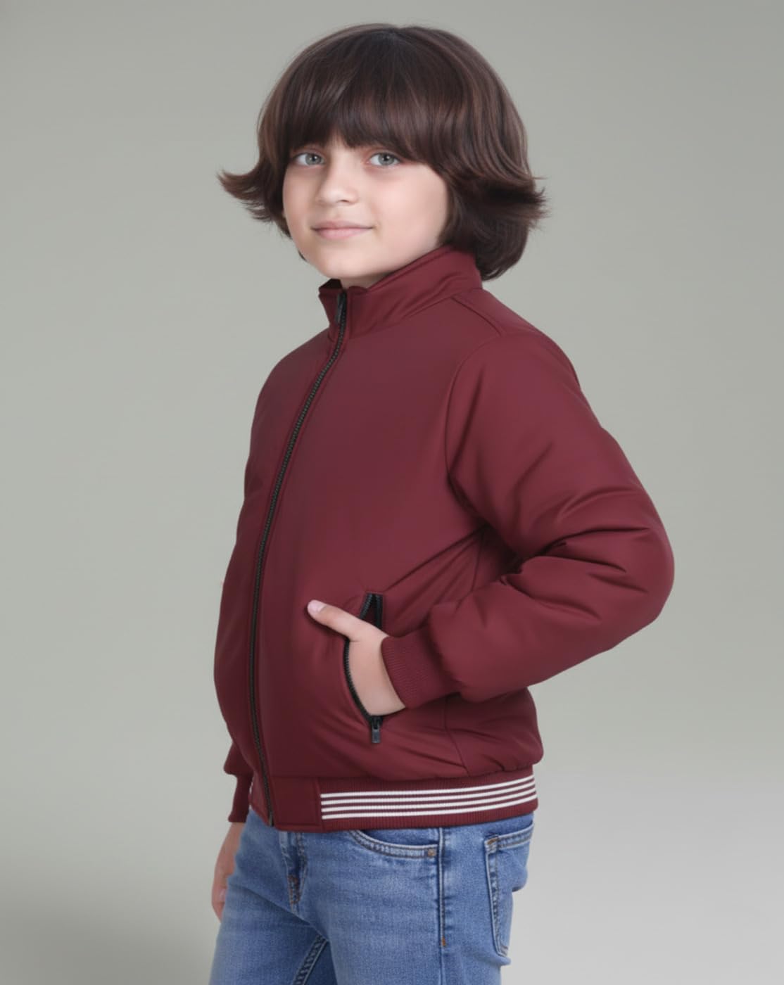 PERFECT PRODUCTIONS Boys Trendy Maroon Jacket | Soft Fabric Zip Closure Jacket|2 2