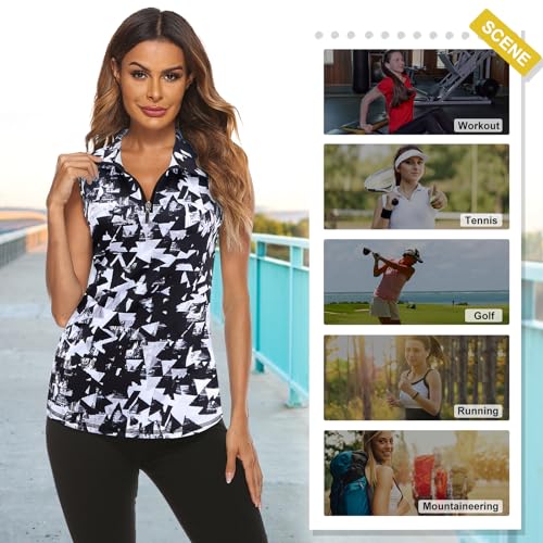 Image of Koscacy Women's Sleeveless Golf Tennis Polo Shirts Zip Up Dry Fit Workout Tank Tops Athletic Shirt