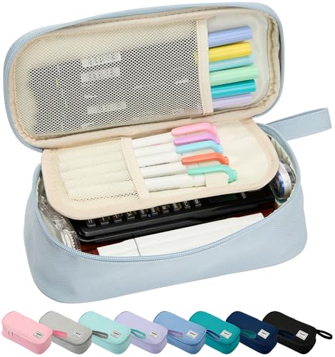 Image of SPACEMATE Pencil Case Pouch Box Bag School Supplies Girls Boys Kids, Cute Preppy Stuff Large Big Capacity Aesthetic Pen Organizer, Back to College Stationary, Powder Blue, Standard Stlye, 1800ml