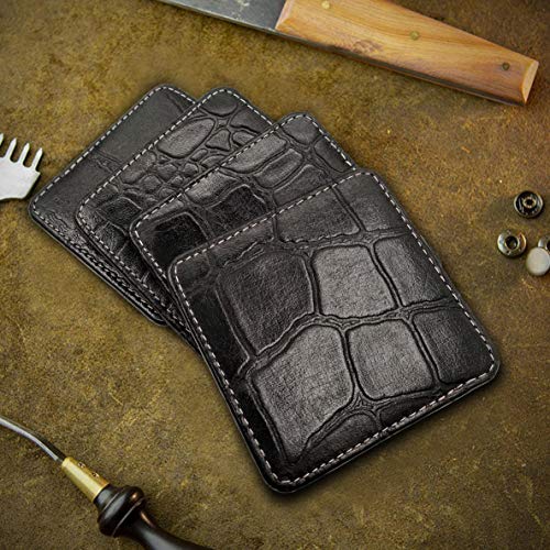 Image of Genuine Leather Square Shaped Coasters Set of 6| Heat-Resistant, Durable & Non-Slip Coasters for Home & Office I Perfect for Any Beverage (Color - Black)